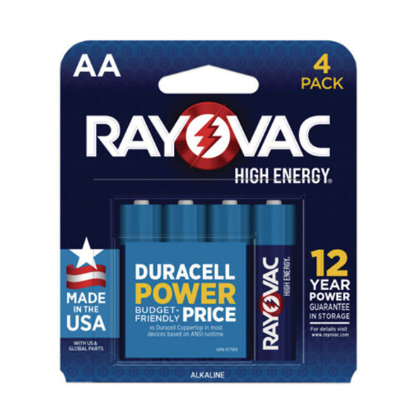 High Energy Premium Alkaline AA Batteries, 4/Pack