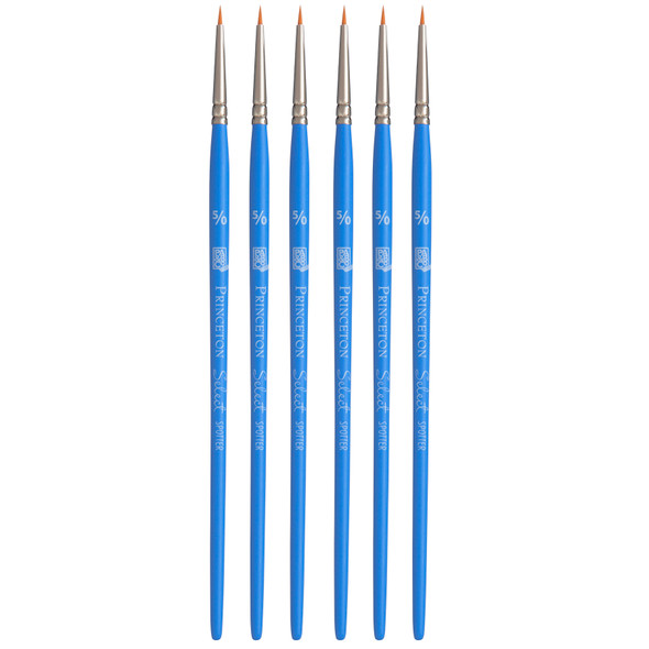 Select Artiste Spotter Brush, Synthetic Bristles, Short Handle Mixed Media Paintbrush, Jewel Blue, Size 5/0, Pack of 6