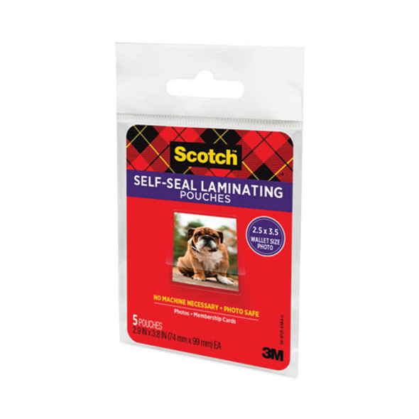 Self-Sealing Laminating Pouches, 9.5 mil, 2.81" x 3.75", Gloss Clear, 5/Pack Self-Sealing Laminating Pouches, 9.5 mil, 2.81" x 3.75", Gloss Clear, 5/Pack
