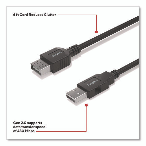 USB-A to USB-A 2.0 Cable, 6 ft, Black
