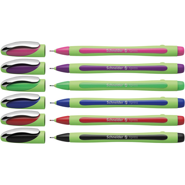 Xpress Fineliner Pens, 0.8 mm, 6-Color Assortment (Black, Red, Blue, Green, Violet, Pink)