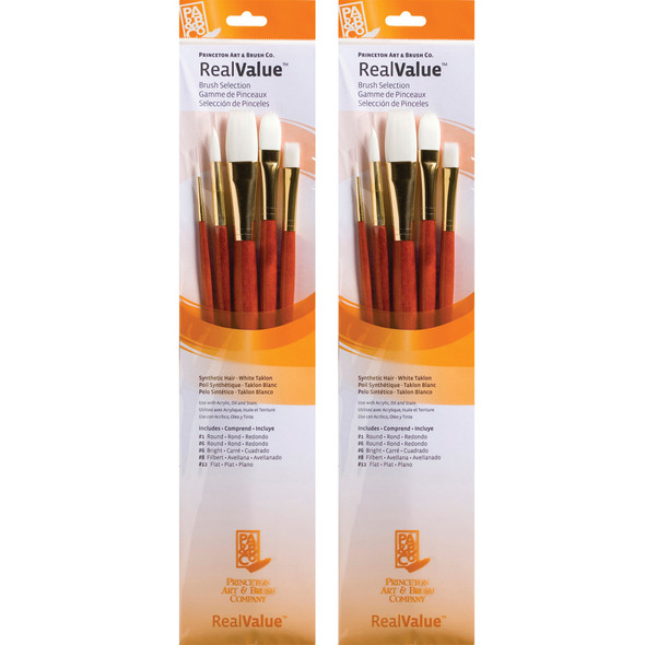 RealValue Brush Set, White Taklon Bristles, Long Handle Mixed Media Paintbrush, Orange, 5 Per Set, 2 Sets