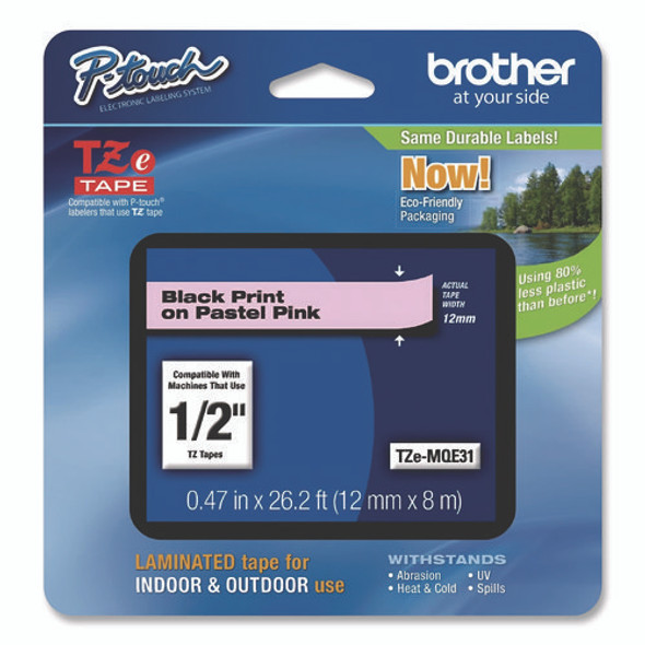 TZe Series Standard Adhesive Laminated Labeling Tape, 0.47" x 26.2 ft, Black on Pastel Pink