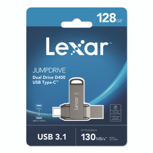JumpDrive D400 USB 3.1 Flash Drive, 128 GB, Titanium