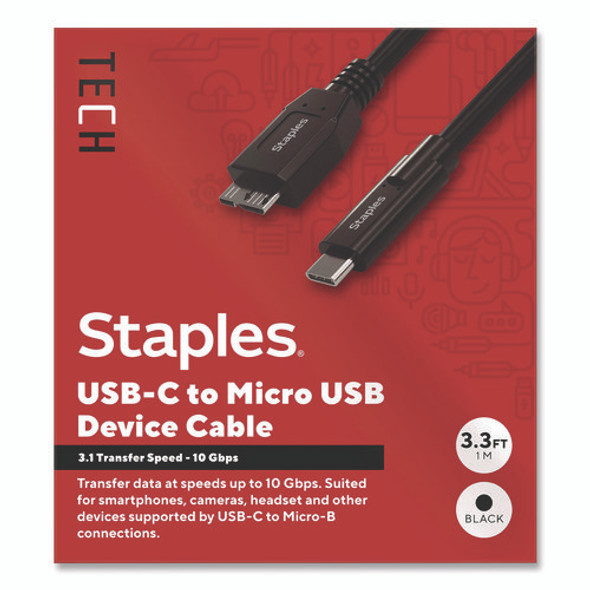 USB-C to Micro USB Type-B 3.1 Cable, 6 ft, Black