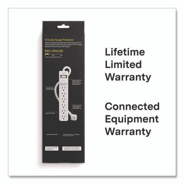 6-Outlet Surge Protector, 6 AC Outlets, 12 ft Cord, 900 J, White