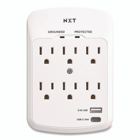 6-Outlet Plus USB Outlet Surge Protector, 6 AC Outlets/2 USB Outlets, 900 J, White