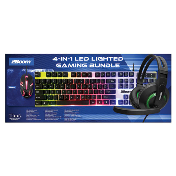 4-in-1 LED Lighted Gaming Bundle, USB, Blue