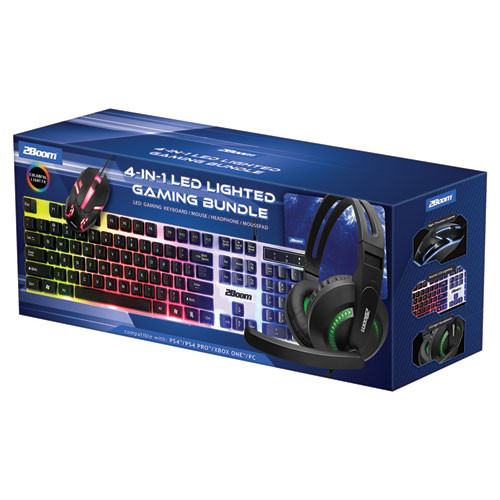 4-in-1 LED Lighted Gaming Bundle, USB, Blue