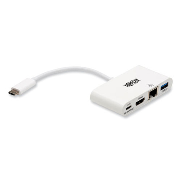 4K Dock with Charging and Ethernet, USB C/4K HDMI/USB A/PD Charging, White