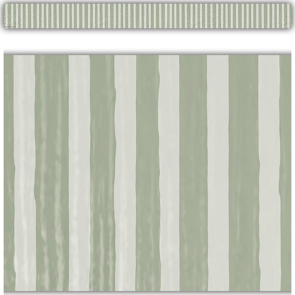 Classroom Cottage Sage Green Stripes Straight Border Trim, 35 Feet Per Pack, 6 Packs