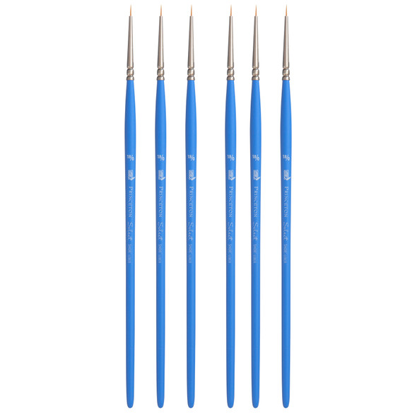 Select Artiste Short Liner Brush, Synthetic Bristles, Short Handle Mixed Media Paintbrush, Jewel Blue, Size 18/0, Pack of 6
