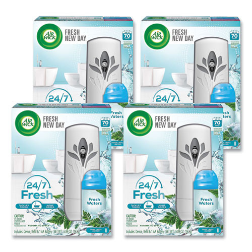 Freshmatic Life Scents Starter Kit, 5.89 oz Fresh Waters Refill/AA Battery, 4 Kits/Carton