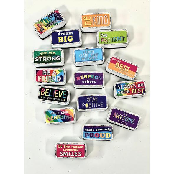 Non-Magnetic Mini Whiteboard Erasers, Motivational/Character Building, Pack of 16
