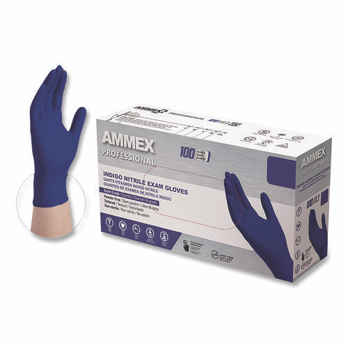 Nitrile Exam Gloves, Powder-Free, Small, Indigo, 100/Box