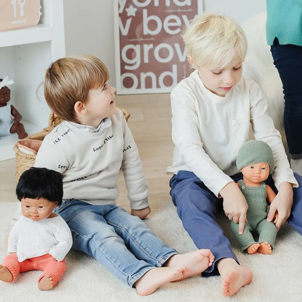 Clothes for 15" Dolls, Knitted Outfit Overall & Beanie Hat