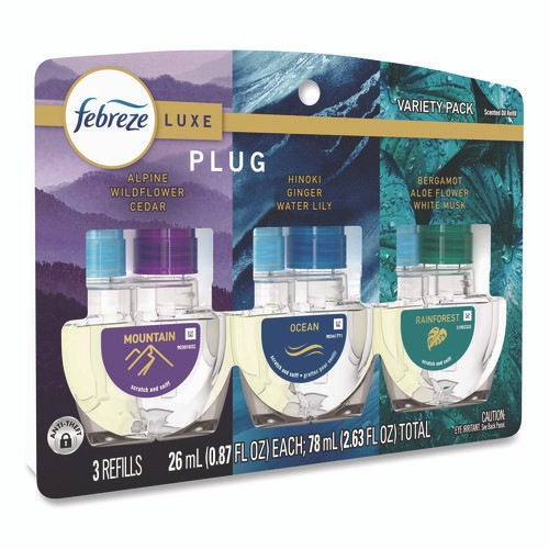PLUG Air Freshener Refills, Mountain/Ocean/Rainforest, 2.63 oz, 3/Pack, 6 Packs/Carton