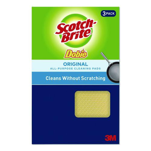 Dobie All-Purpose Cleaning Pad, 4.3 x 2.6, 0.5" Thick, Yellow, 3/Pack, 8 Packs/Carton