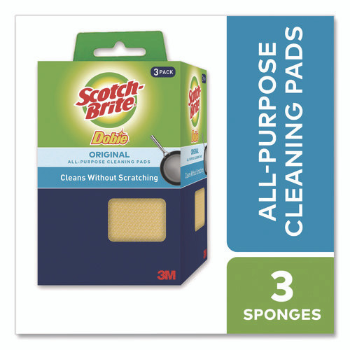 Dobie All-Purpose Cleaning Pad, 4.3 x 2.6, 0.5" Thick, Yellow, 3/Pack, 8 Packs/Carton