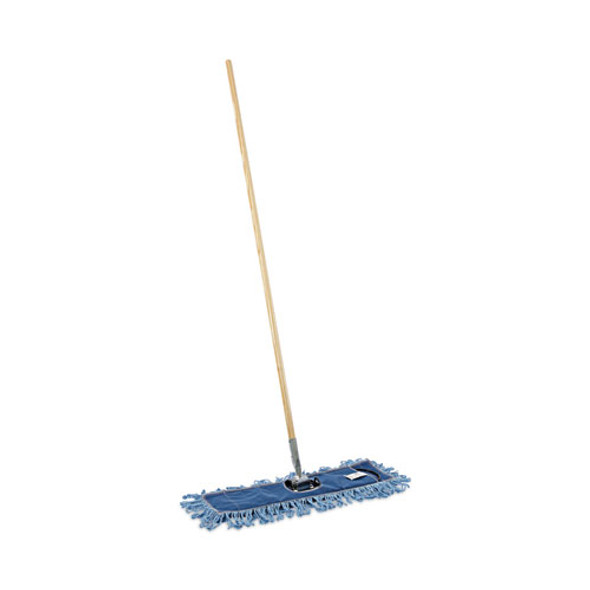 Dry Mopping Kit, 24 x 5 Blue Synthetic Head, 60" Natural Wood/Metal Handle