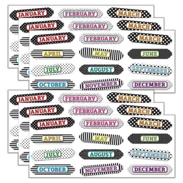 Magnetic Die-Cut Timesavers & Labels, Months of the Year, Black and White Assorted Patterns, 12 Per Pack, 6 Packs