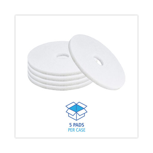 Polishing Floor Pads, 17" Diameter, White, 5/Carton