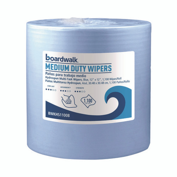 Hydrospun Wipers, Medium Duty, 12 x 12, Blue, 1,100/Roll