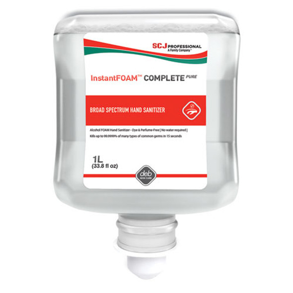InstantFOAM COMPLETE PURE Alcohol Hand Sanitizer, 1 L Refill, Fragrance-Free, 6/Carton
