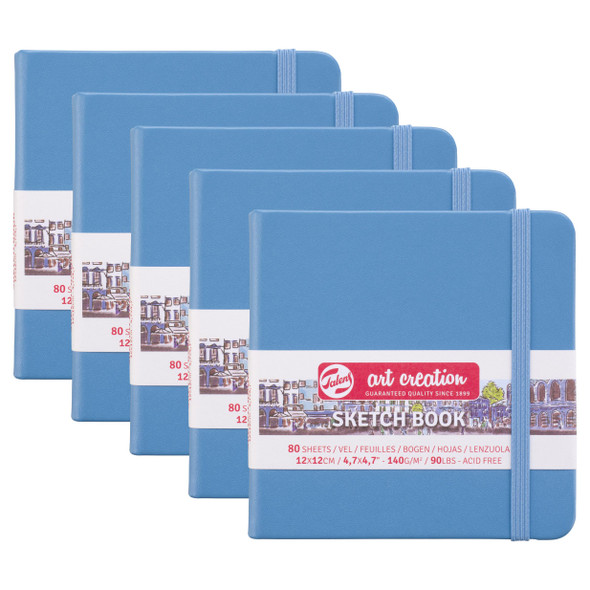 Sketchbook, 80 Sheets, 90lbs, Lake Blue Cover, 4.7" x 4.7", Pack of 5