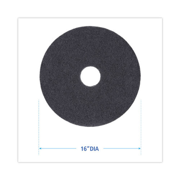 Stripping Floor Pads, 16" Diameter, Black, 5/Carton