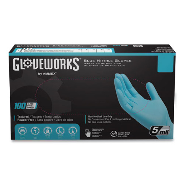 Industrial Nitrile Gloves, Powder-Free, 5 mil, Blue, Large, 100 Gloves/Box, 10 Boxes/Carton