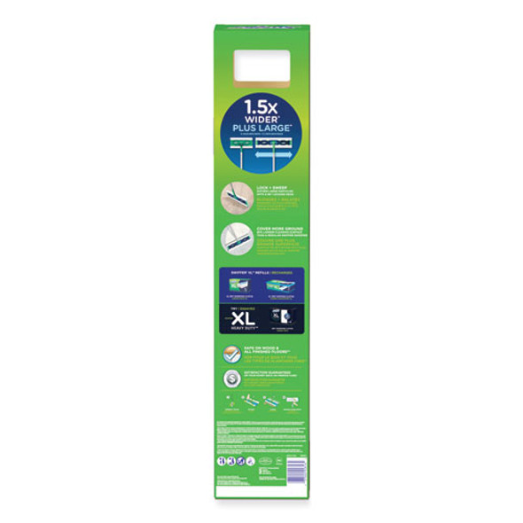 Sweeper Mop, XL Dry + Wet Sweeping Kit, 16.5 x 9 White Cloth Head, 46" Green/Silver Aluminum/Plastic Handle