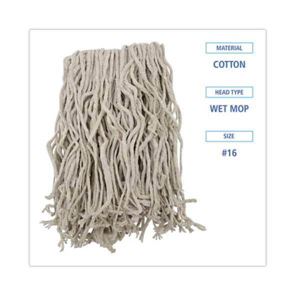Mop Head, Cotton, Cut-End, White, 4-Ply, #16 Band, 12/Carton