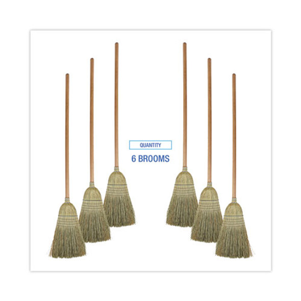 100% Corn Brooms, 60" Overall Length, Natural, 6/Carton