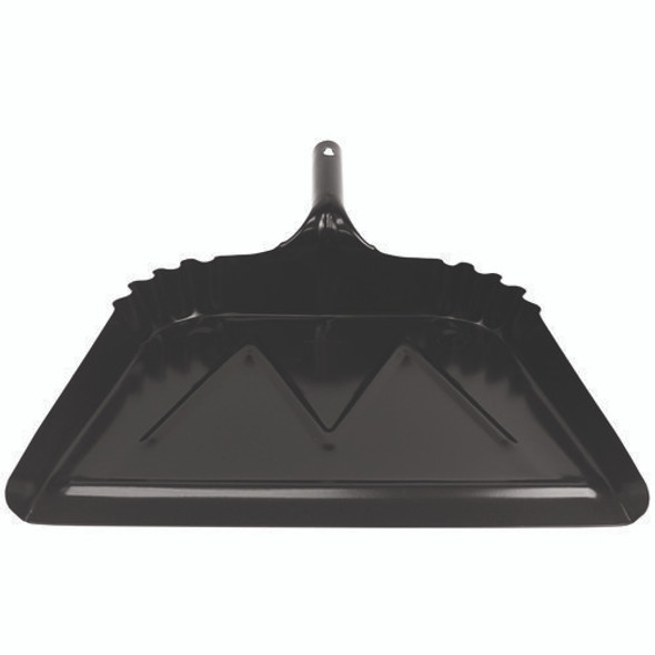 Heavy-Duty Commercial Dust Pan, 16 x 15.5, 5.38" Handle, 20-Gauge Steel, Black