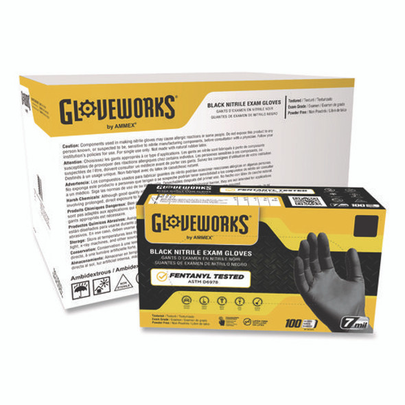 Nitrile Exam Gloves, Powder-Free, 6 mil, Medium, Black 100 Gloves/Box, 10 Boxes/Carton