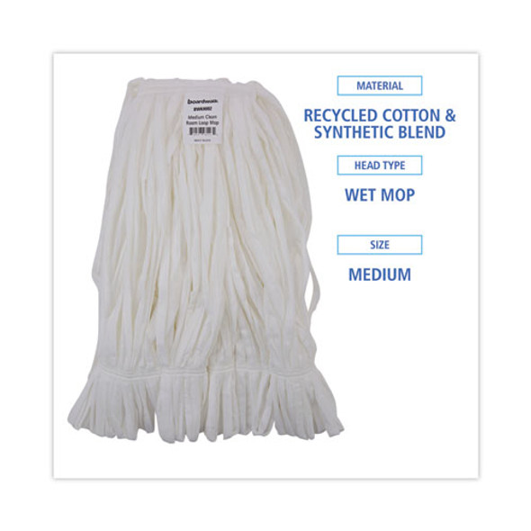 Mop Head, Looped, Enviro Clean With Tailband, Medium, White, 12/Carton