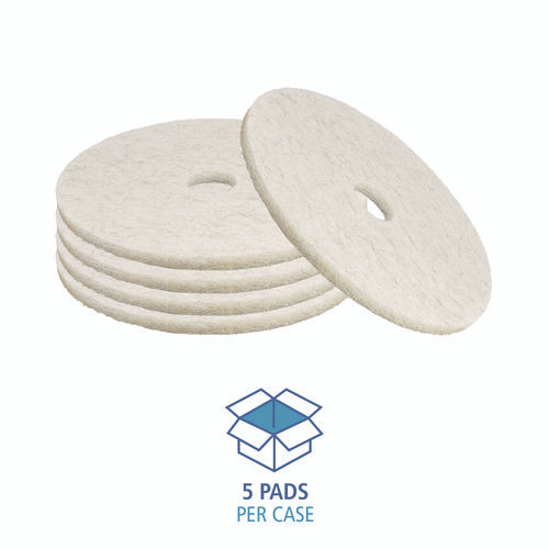 Natural Burnishing Floor Pads, 17" Diameter, White, 5/Carton