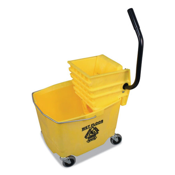 Side-Press Squeeze Wringer/Plastic Bucket Combo, 12 to 32 oz, Yellow Side-Press Squeeze Wringer/Plastic Bucket Combo, 12 to 32 oz, Yellow
