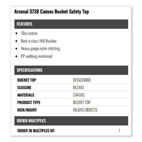 Arsenal 5738 Canvas Hoist Bucket Safety Top, 12.5 Diameter, White