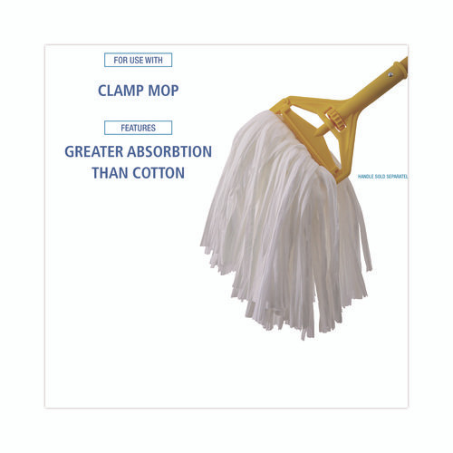 Cut-End Wet Mop Head, Rayon/Polyester, Non-Woven, White, 20oz