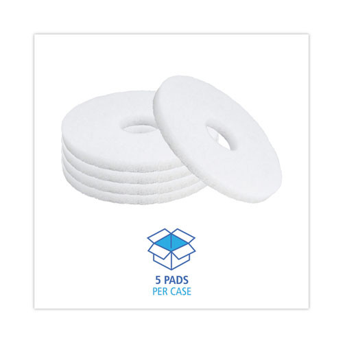 Polishing Floor Pads, 12" Diameter, White, 5/Carton