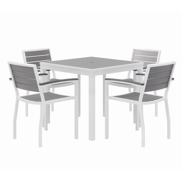 Eveleen Outdoor Patio Table with Four Gray Powder-Coated Polymer Chairs, 32" Square, Gray
