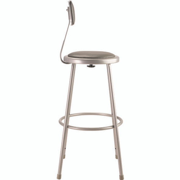 6400 Series Heavy Duty Vinyl Padded Stool With Backrest, Supports 500 lb, 30" Seat Height, Gray Seat, Gray Back, Gray Base