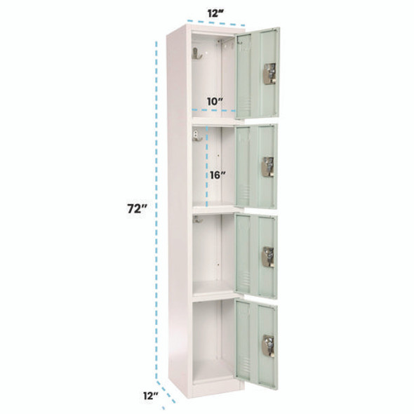 Steel Storage Locker, 4 Compartment, 12 x 12 x 72, Misty Green