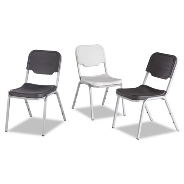 Rough n Ready Stack Chair, Supports Up to 500 lb, 17.5" Seat Height, Black Seat, Black Back, Silver Base, 4/Carton