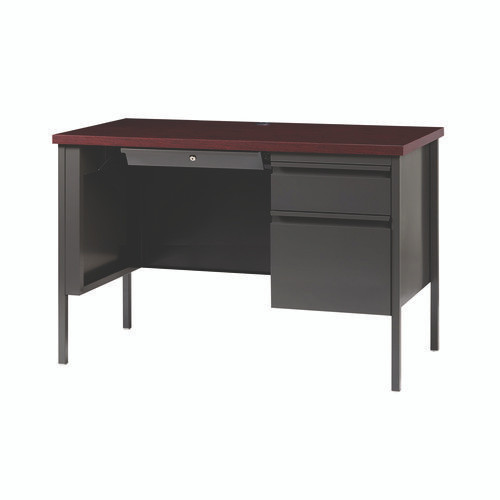 Single Pedestal Steel Desk, 45" x 24" x 29.5", Mahogany/Charcoal, Charcoal Legs