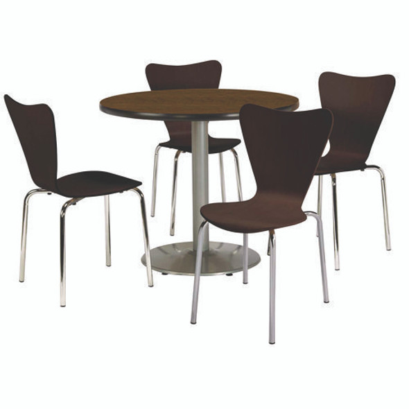 Pedestal Table with Four Espresso Jive Series Chairs, Round, 36" Dia x 29h, Walnut
