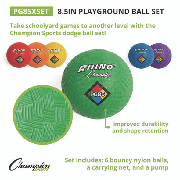 8.5" Playground Ball Set with Pump, Assorted Colors, 6/Set