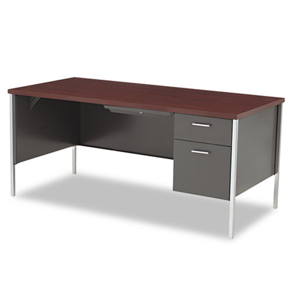 34000 Series Right Pedestal Desk, 66" x 30" x 29.5", Mahogany/Charcoal 34000 Series Right Pedestal Desk, 66" x 30" x 29.5", Mahogany/Charcoal